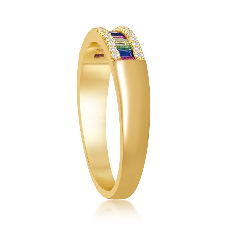 Sterling Silver GP Baguette Rainbow and White CZ Ring - W-2136