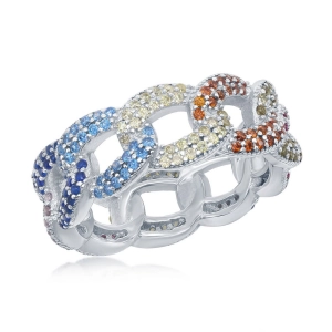 Sterling Silver Multi-Color CZ Cuban Link Ring - W-2443