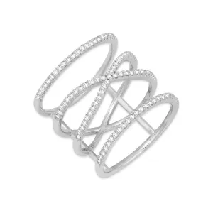 Sterling Silver Open X with Border CZ Ring - W-1230