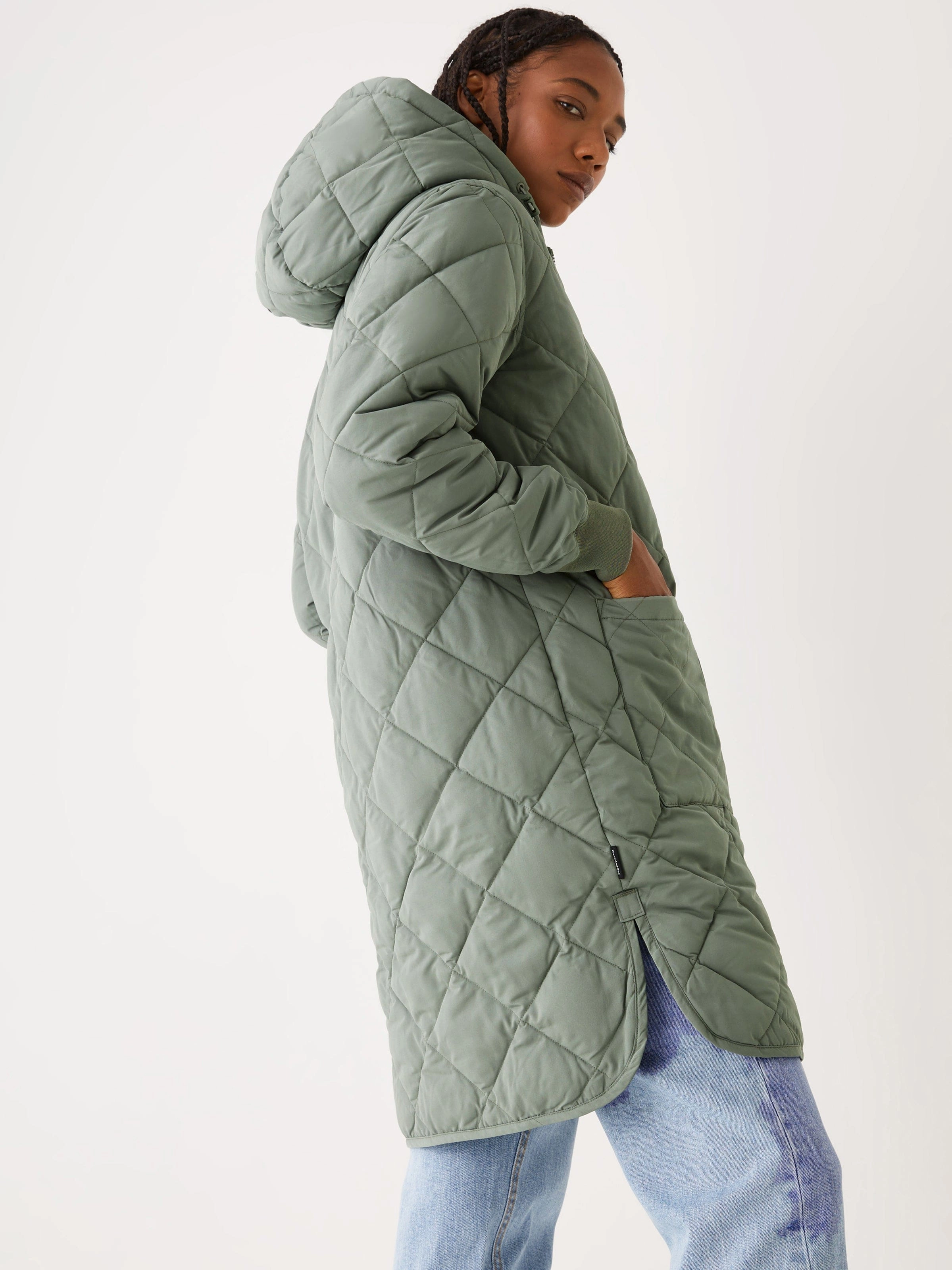 The Skyline Hooded Coat in Agave green