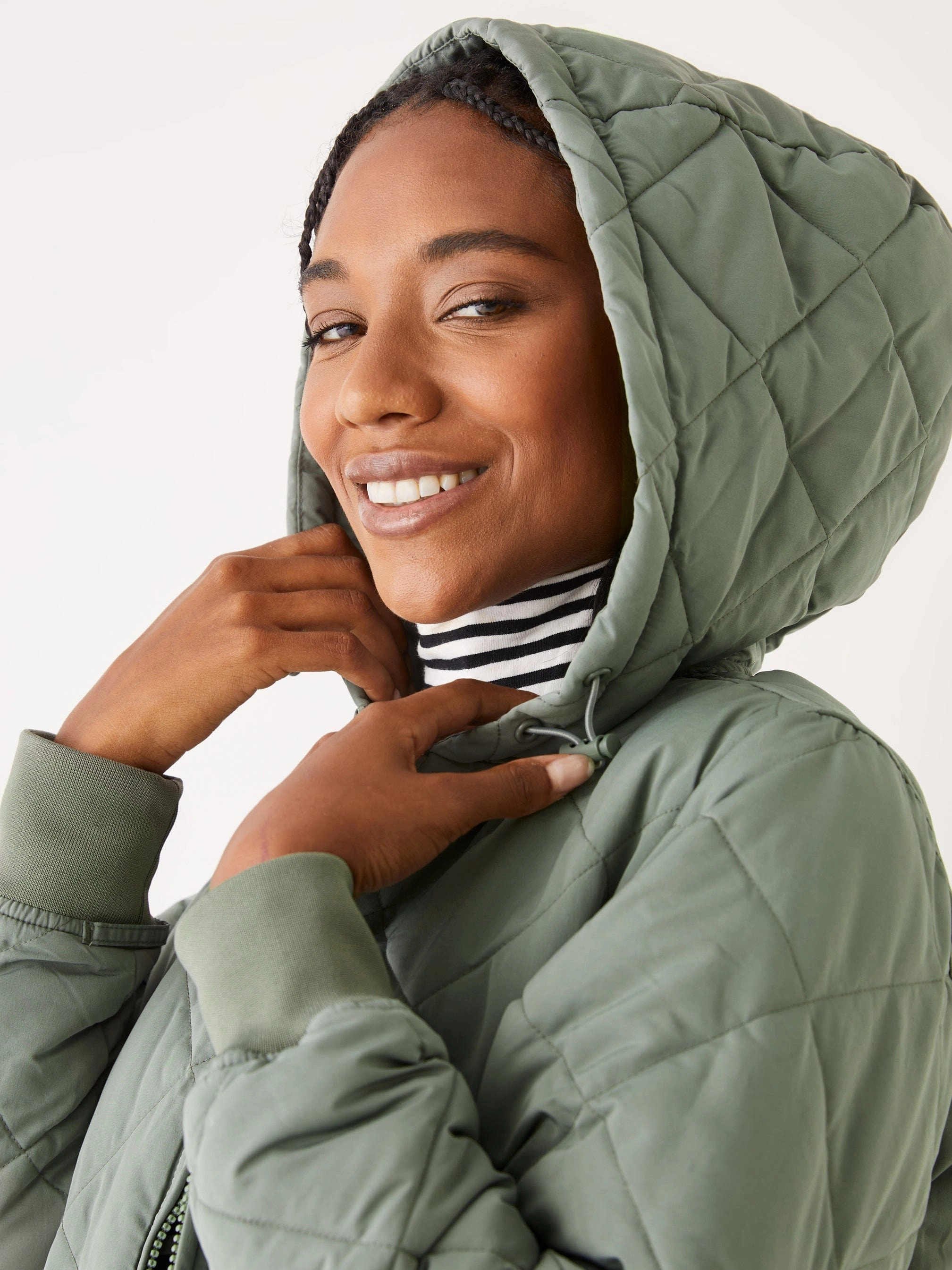 The Skyline Hooded Coat in Agave green