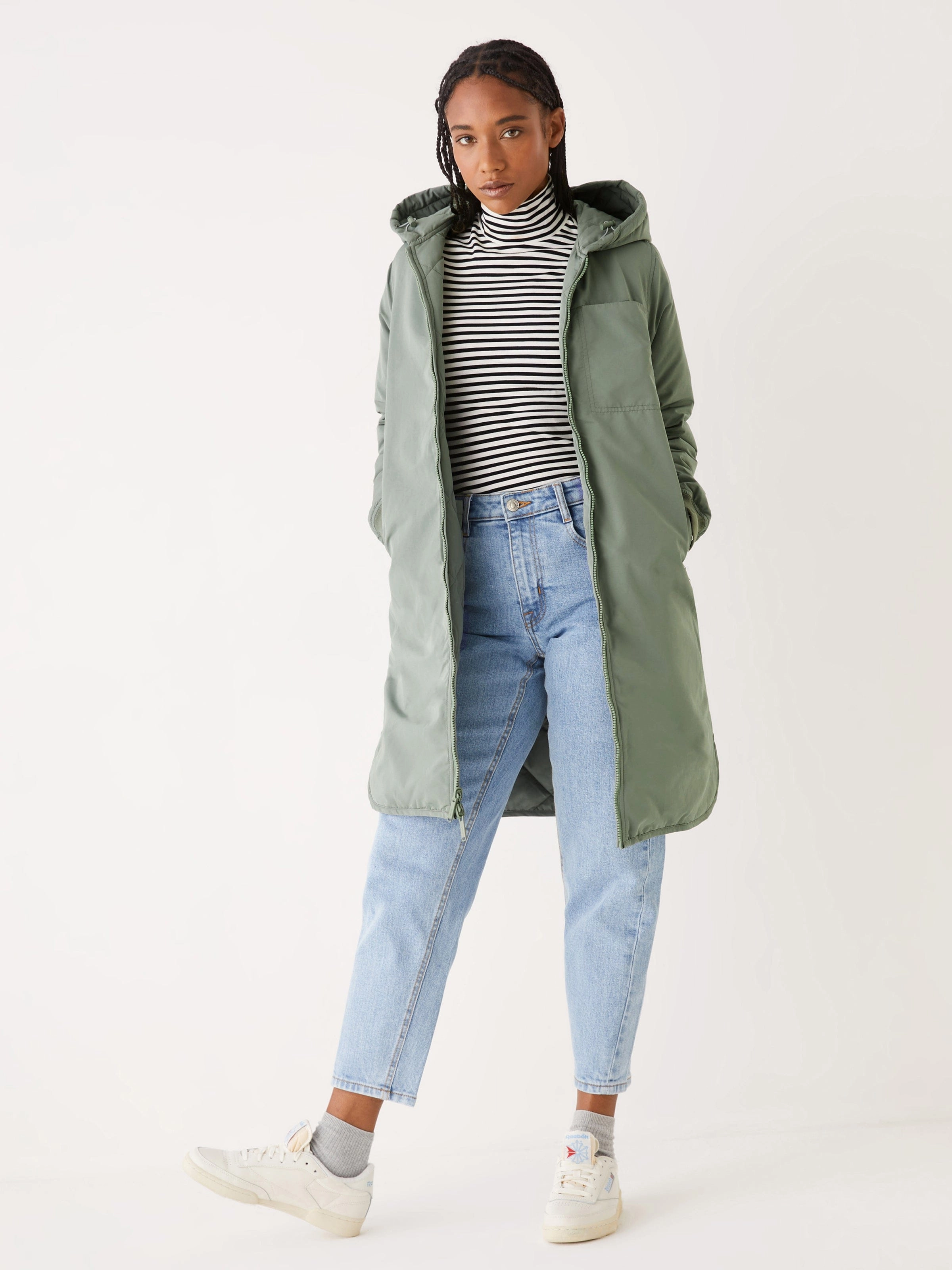 The Skyline Hooded Coat in Agave green