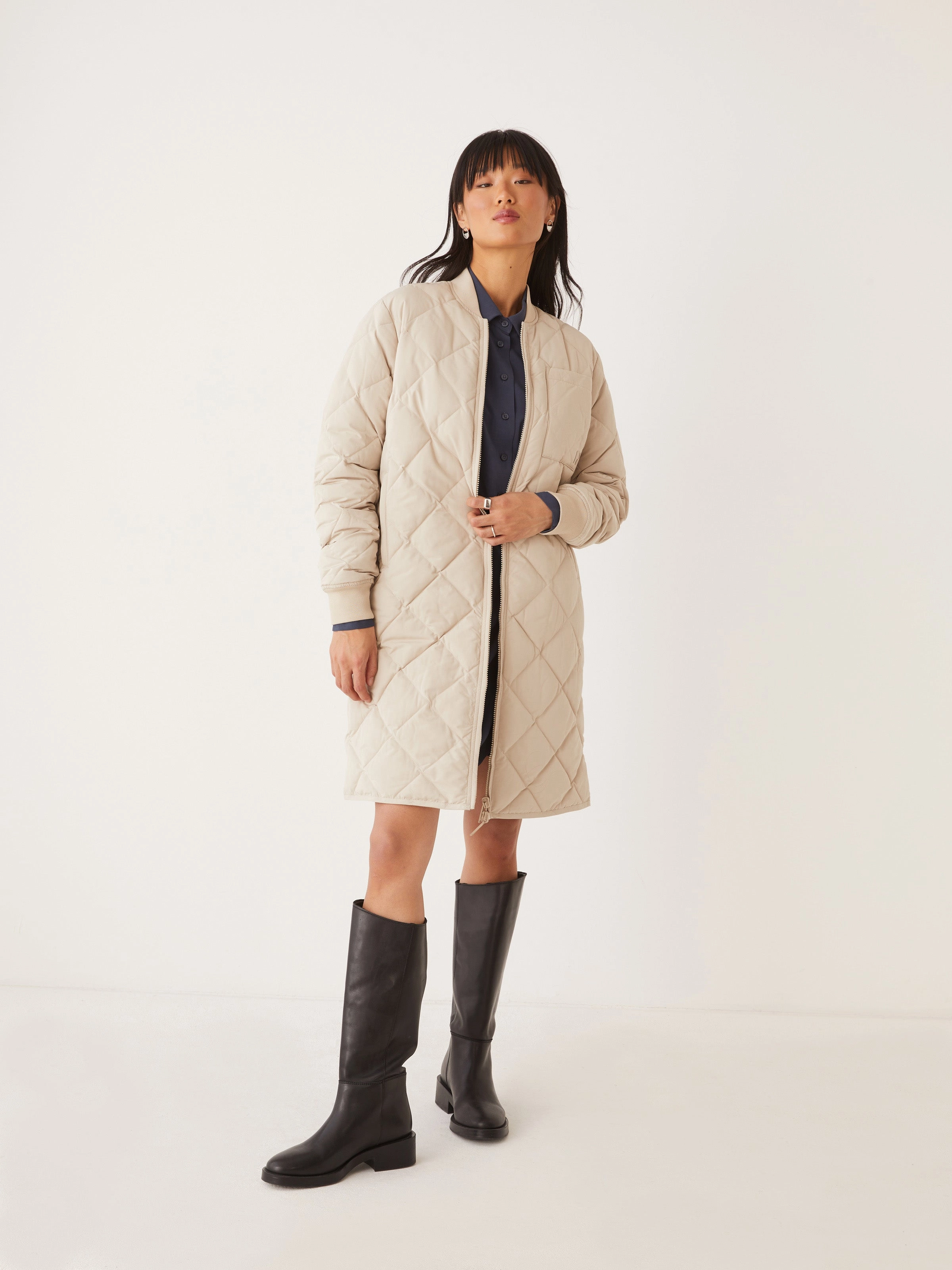 The Skyline Reversible Maxi Bomber in Feather Grey