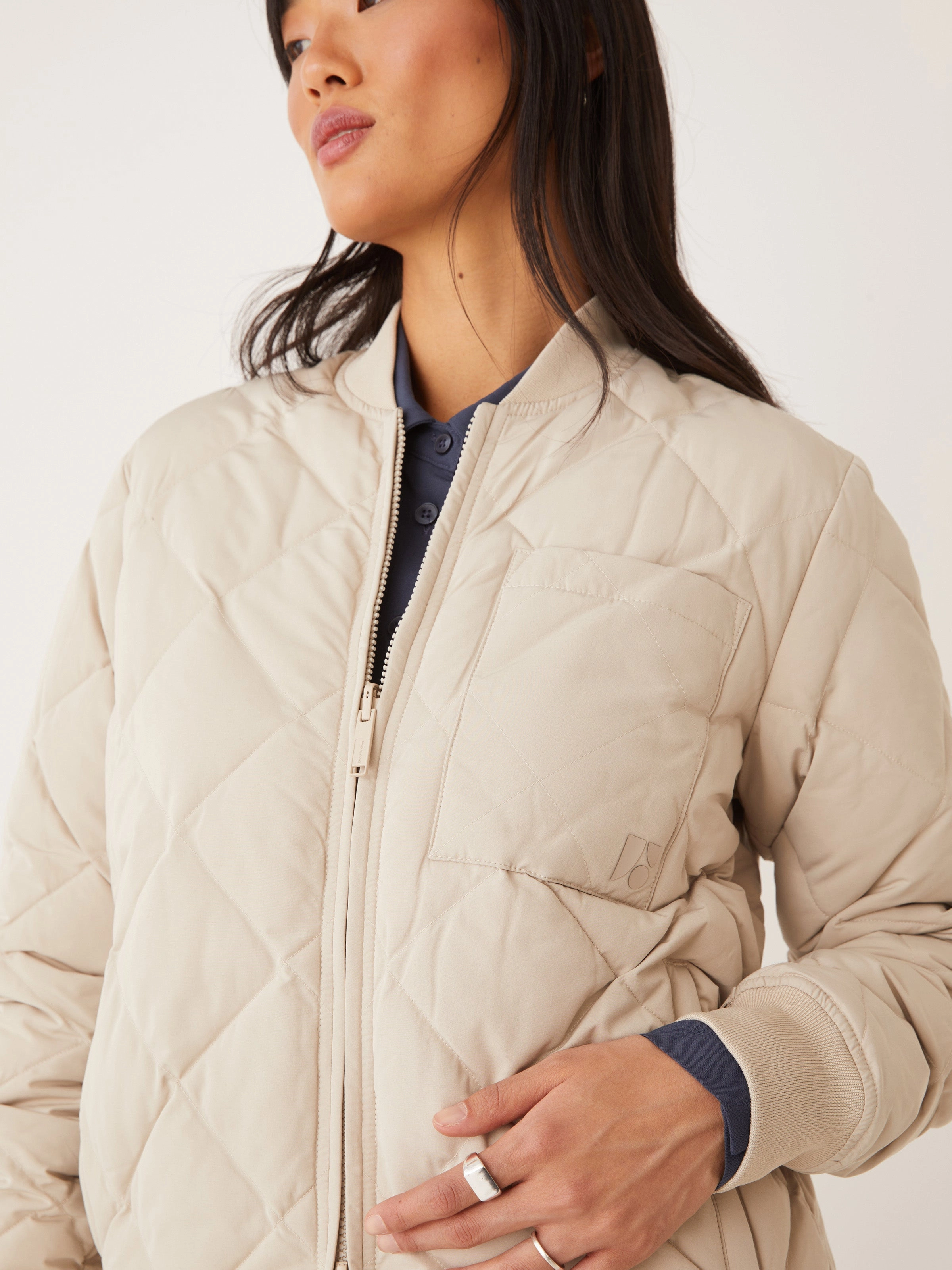 The Skyline Reversible Maxi Bomber in Feather Grey