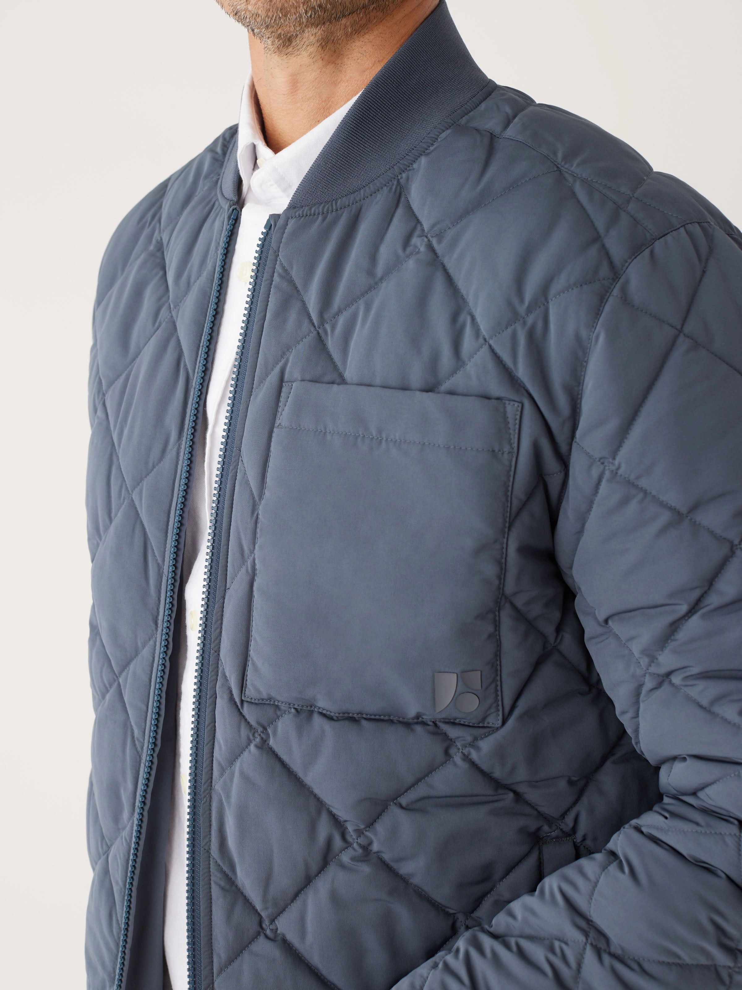 The Varsity Skyline Bomber in Slate Blue