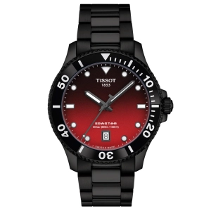 Tissot Seastar 1000 Graded Red Black Dial 40mm Black PVD Steel Quartz Gents Watch T1204103342100