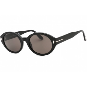 Tom Ford Women's Sunglasses - Shiny Black Plastic Oval Frame Smoke Lens | FT0916 01A