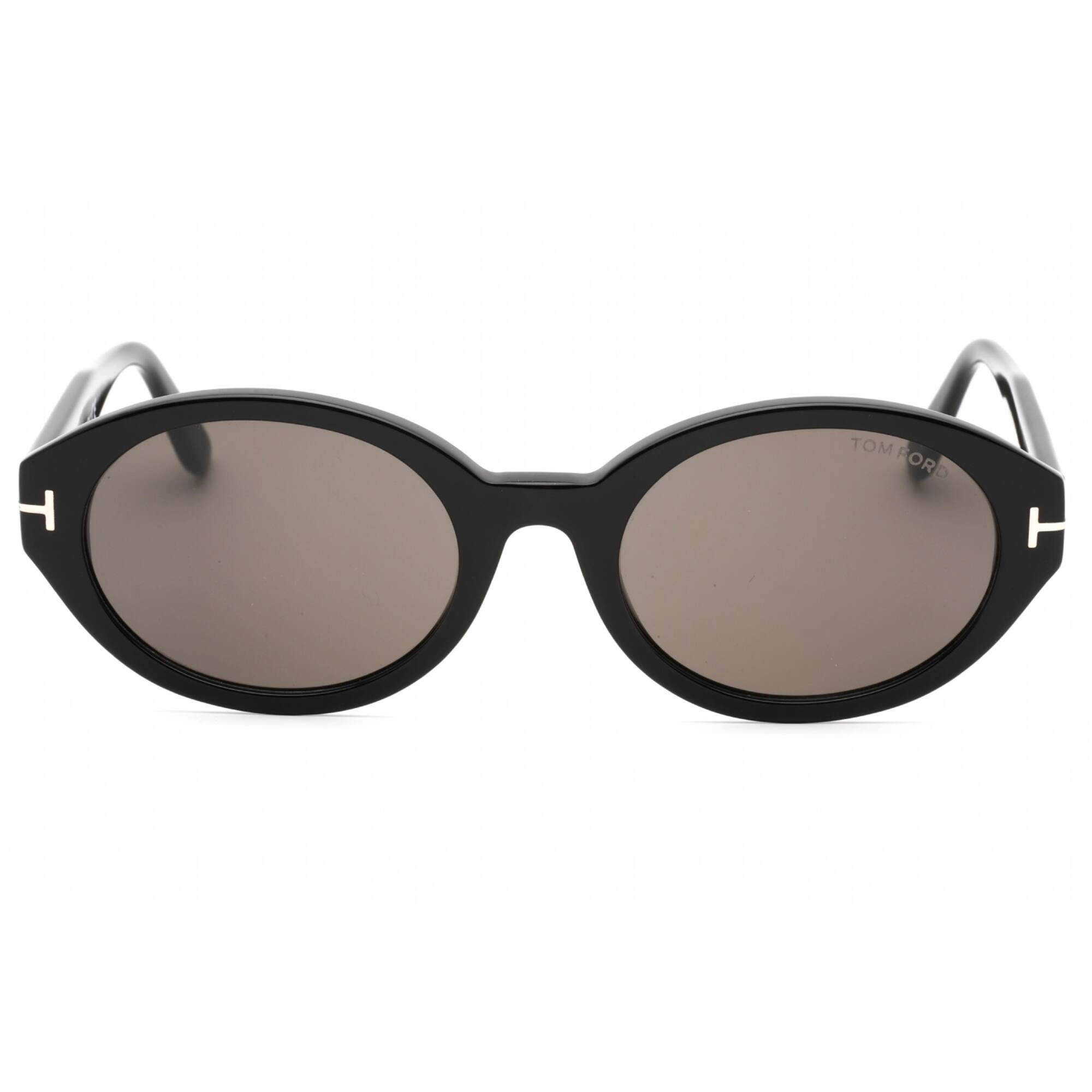 Tom Ford Women's Sunglasses - Shiny Black Plastic Oval Frame Smoke Lens | FT0916 01A