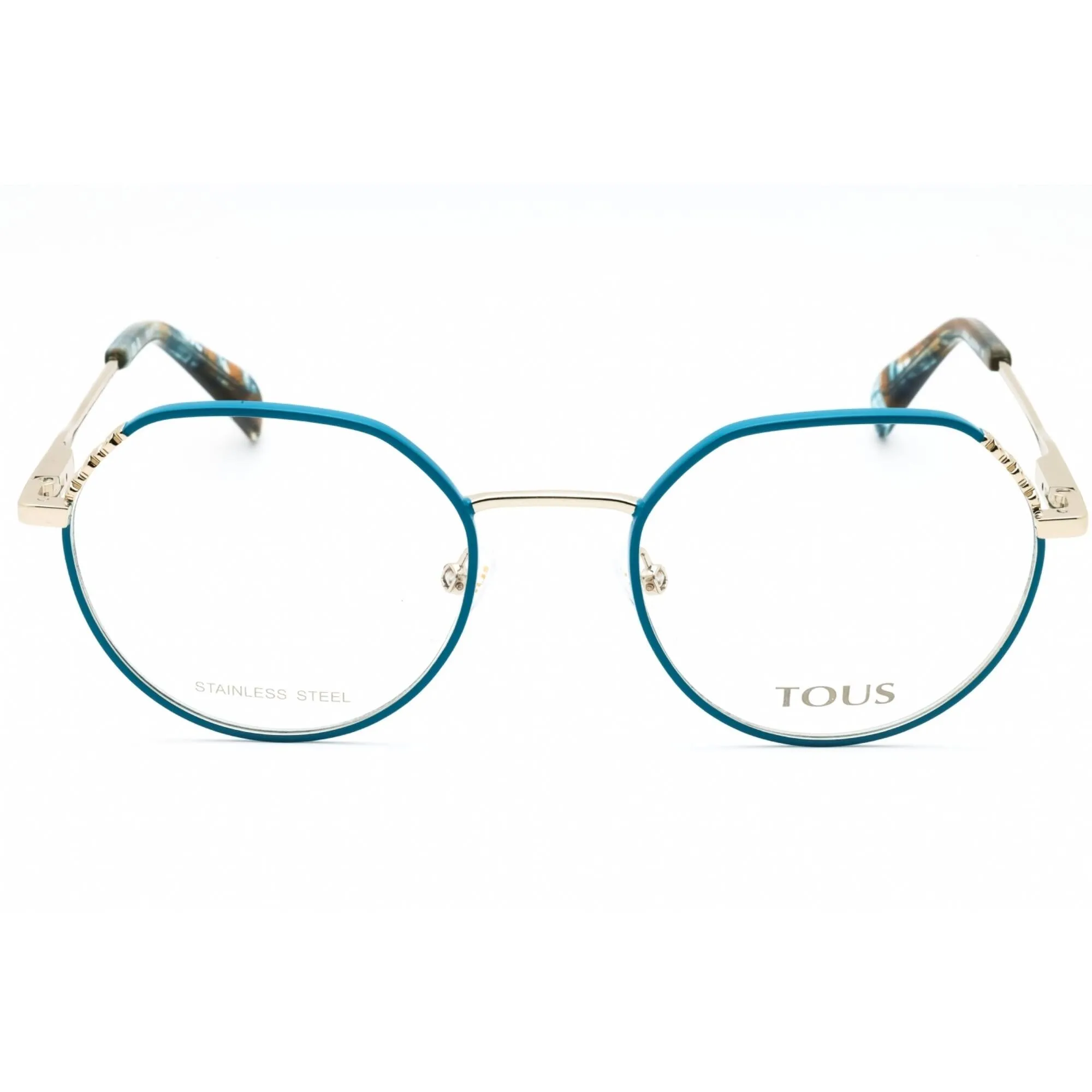 Tous Women's Eyeglasses - Shiny Light Gold/Green Metal Round Full Rim | VTO451 0SN9