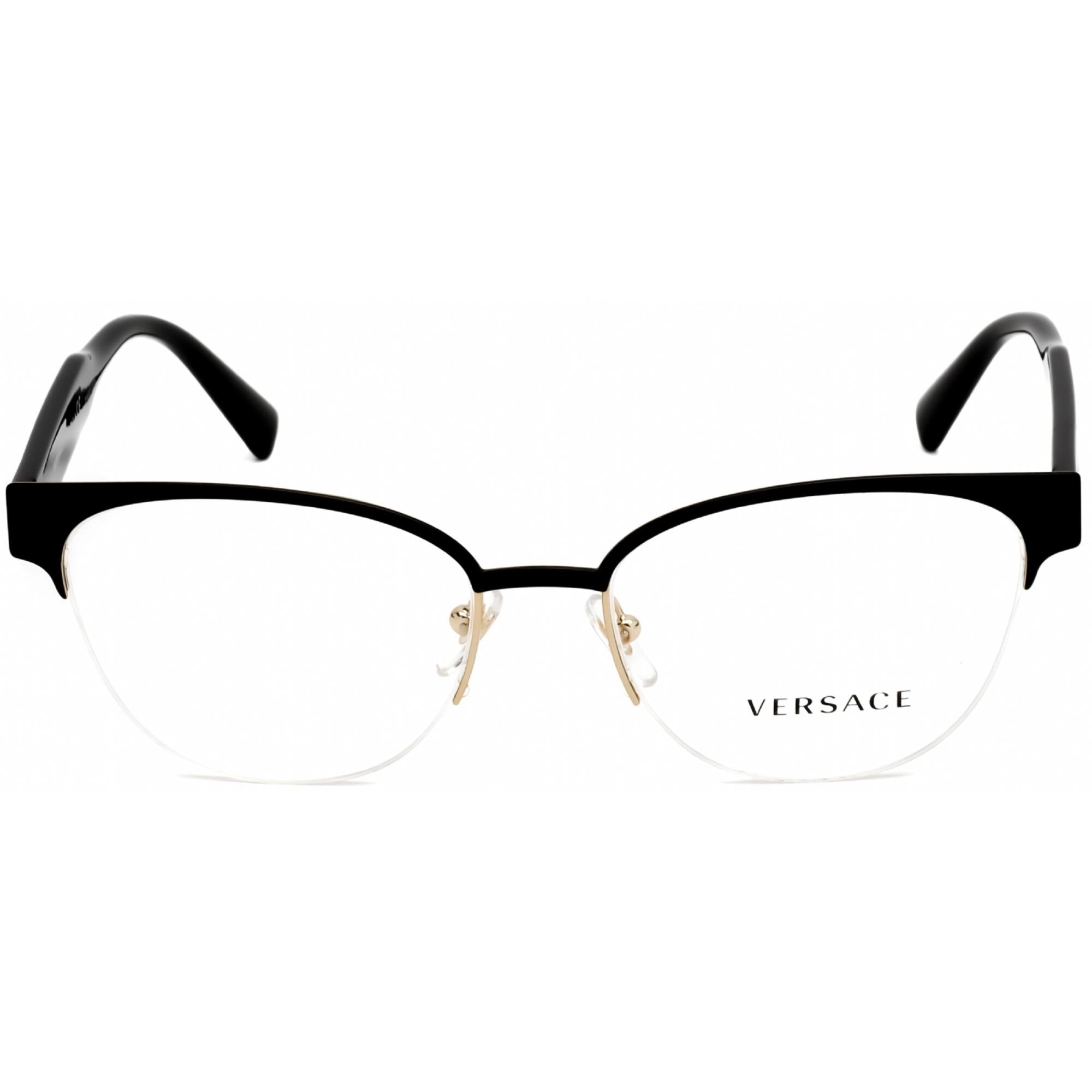 Versace Women's Eyeglasses - Black/Gold Metal Cat Eye Half Rim Frame | VE1265 1433