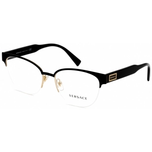 Versace Women's Eyeglasses - Black/Gold Metal Cat Eye Half Rim Frame | VE1265 1433