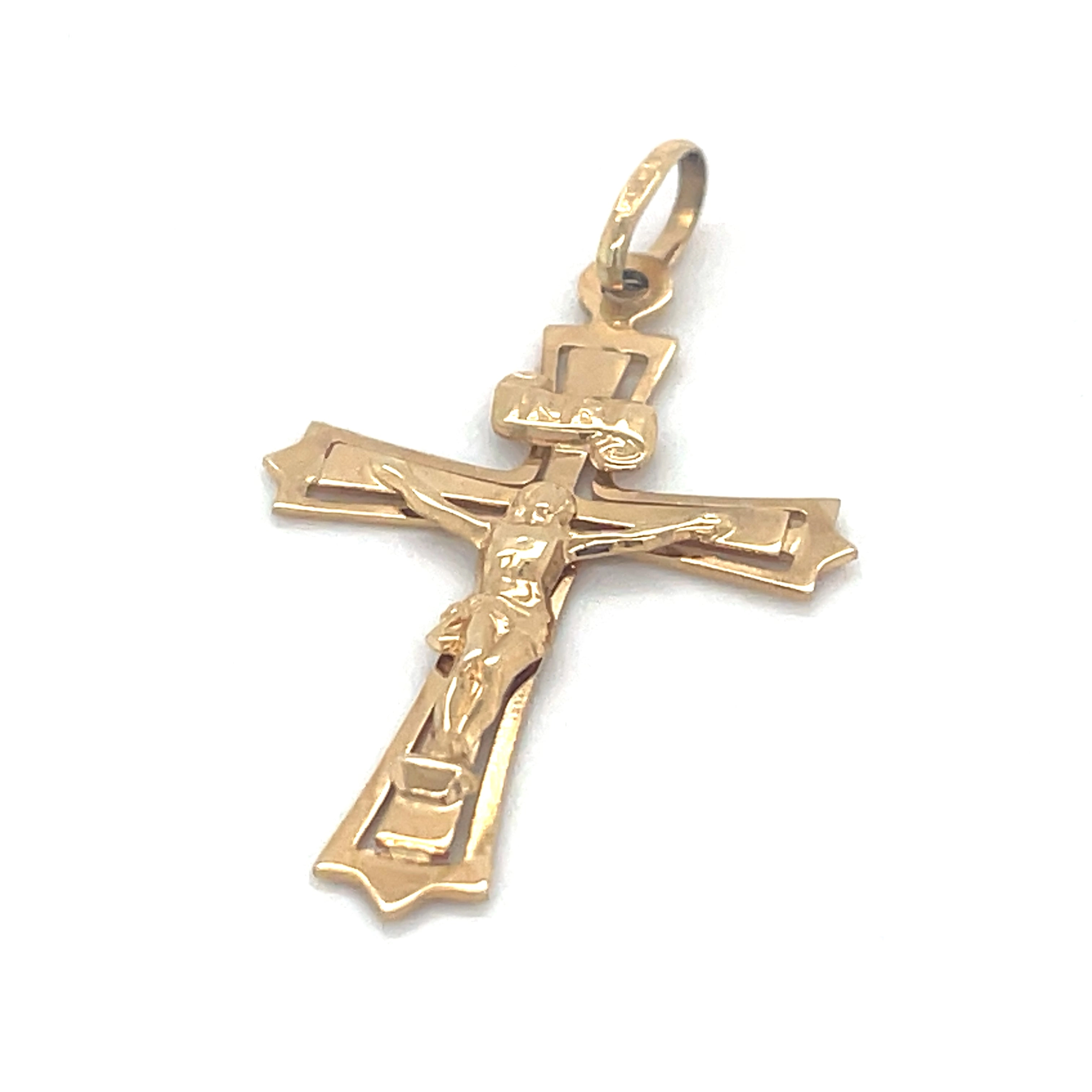 Vintage 9ct Yellow Gold Flat Crucifix Pendant