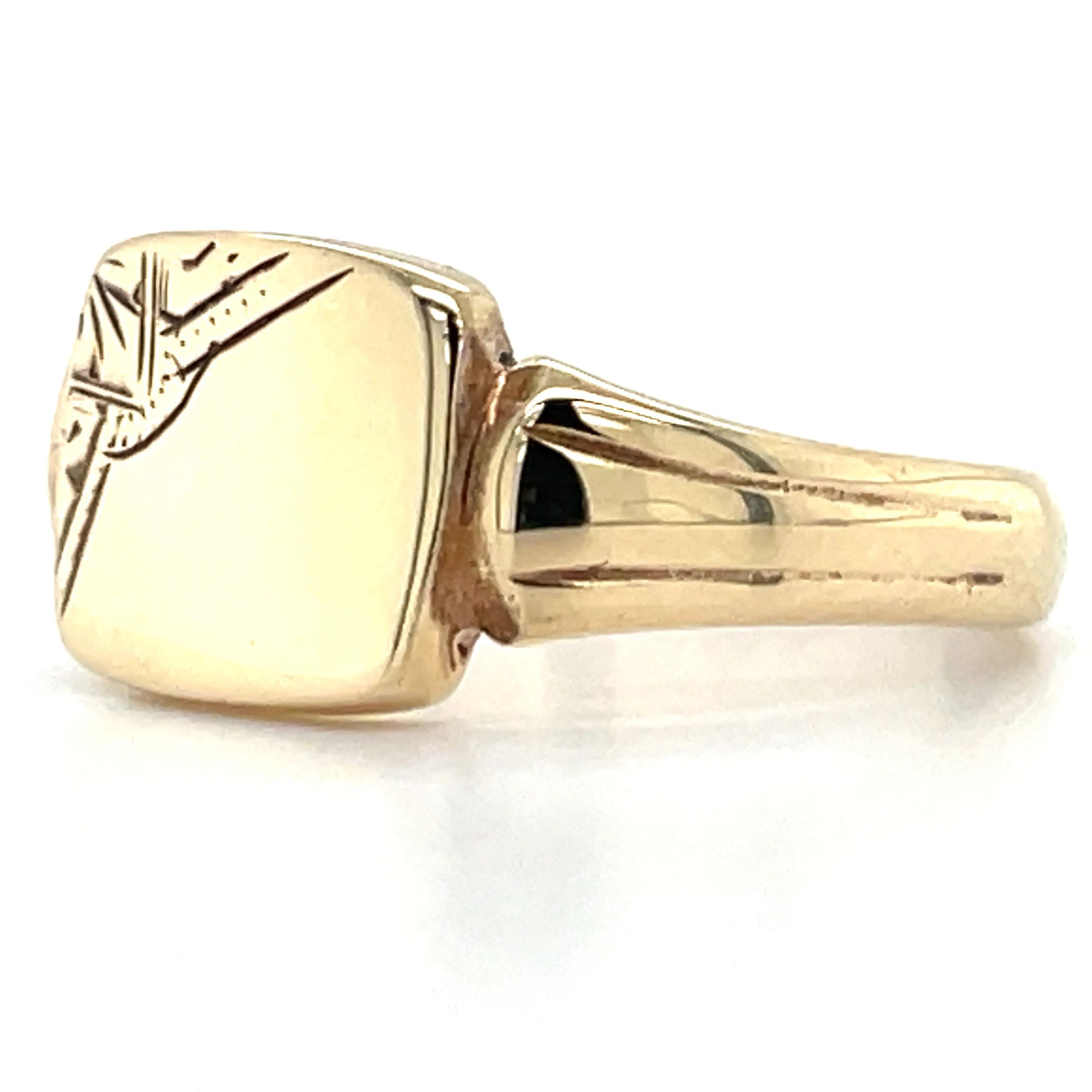 Vintage 9ct Yellow Gold Half Engraved Square Signet Ring