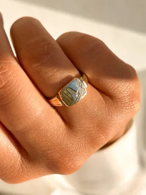 Vintage 9ct Yellow Gold Half Engraved Square Signet Ring